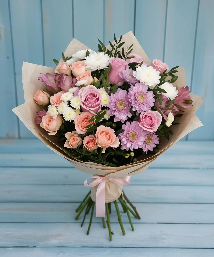 Букет цветов из: Хризантемы, Розы и Альстромерии в Боровёнка