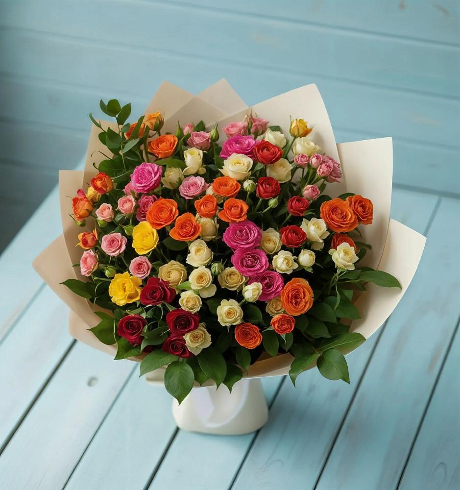 Букет Микс из разноцветных кустовых роз в Боровёнка