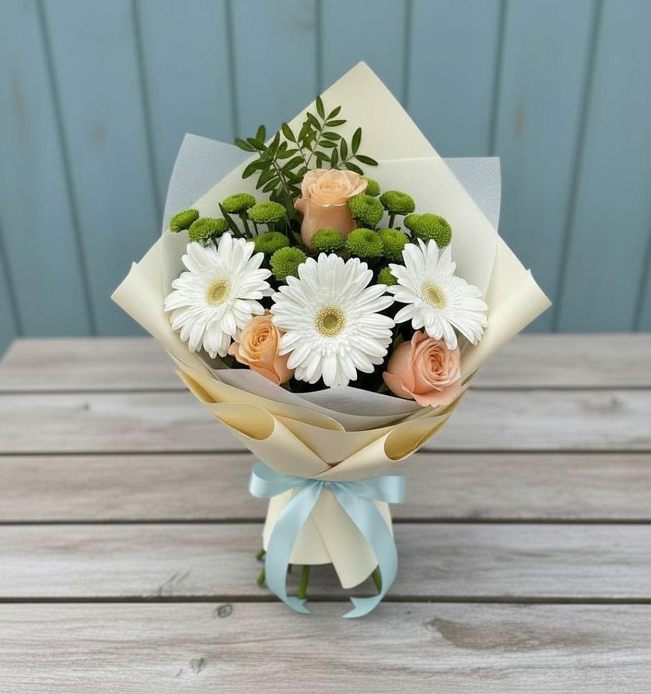 Букет цветов из: Герберы, Розы и Хризантемы в Боровёнка
