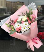 Букет цветов из:  Розы, Лизиантусы и Хризантемы в Боровёнка