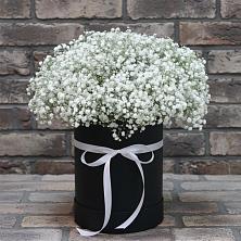 Цветочная композиция из Гипсофила в шляпной коробке в Боровёнка